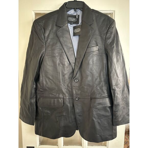 BGSD Mens Leo 2-Button Lambskin Leather Blazer Sport Coat Jacket Large black - Picture 9 of 10